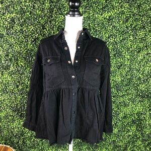 Black button up denim jacket
